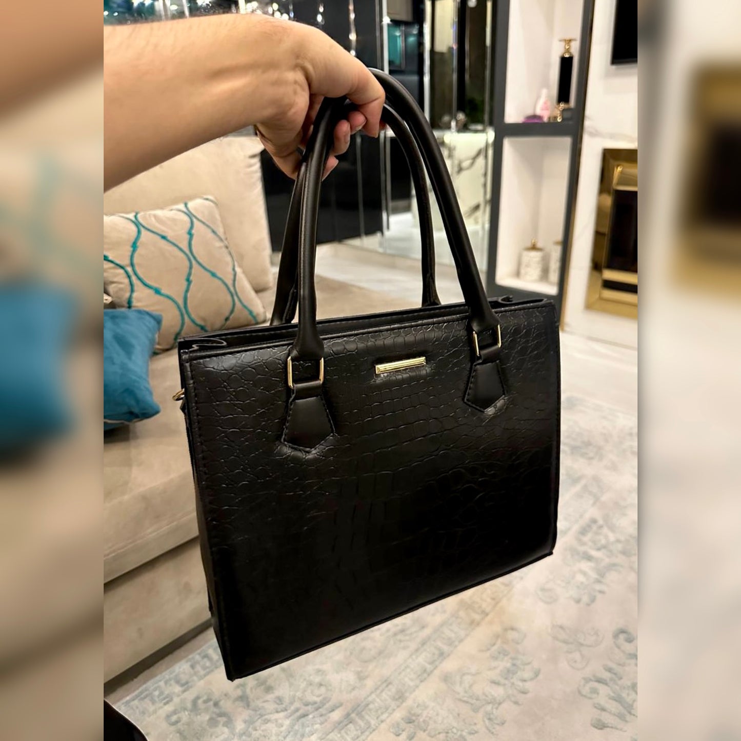 Croco wish Bag 2 PCS – Midnight Black Elegance