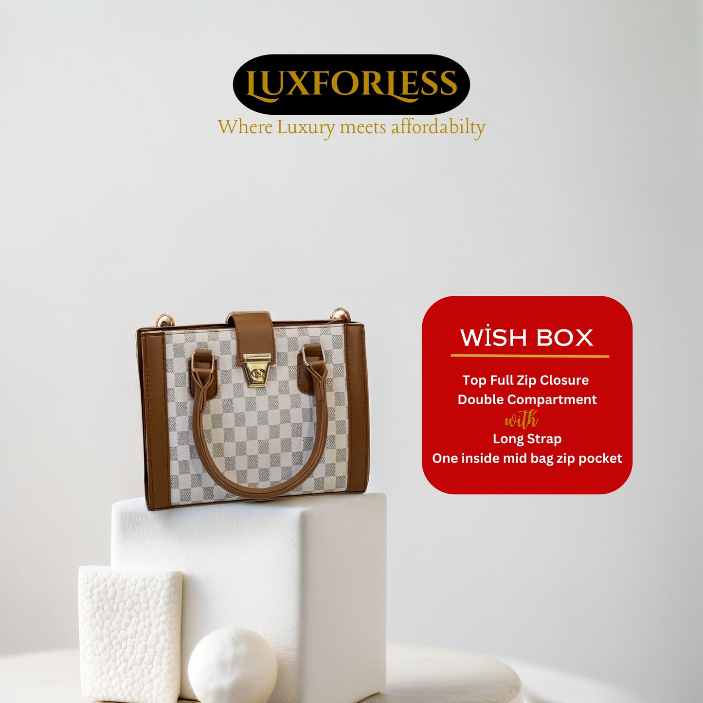 Checkered wish bag - white
