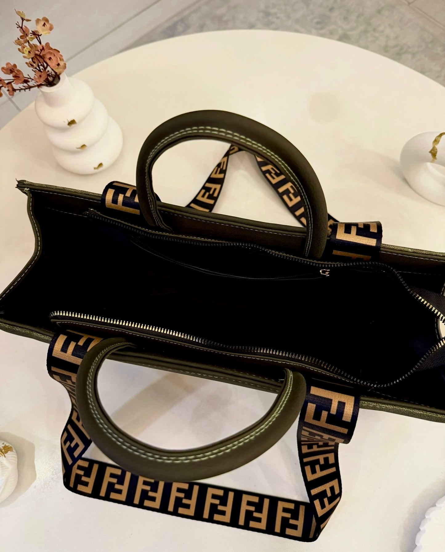 Signature Classic Luxe - Olive Suede Satchel.