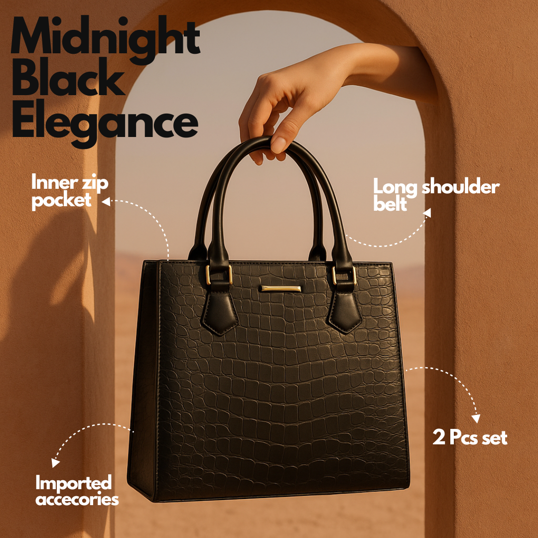 Croco wish Bag 2 PCS – Midnight Black Elegance