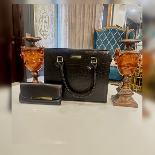 Croco wish Bag 2 PCS – Midnight Black Elegance