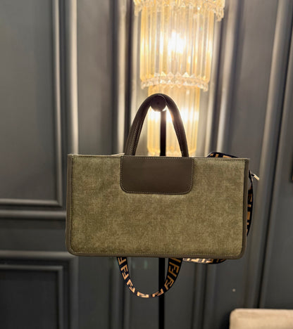Signature Classic Luxe -  Olive Suede Satchel.
