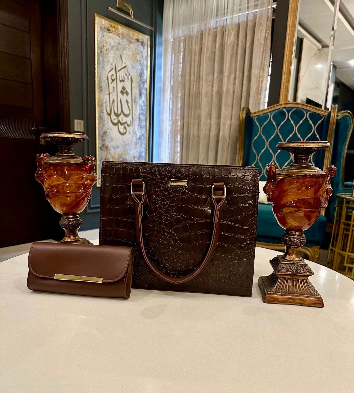 Croco wish bag -  2 PCS – Espresso Brown Elegance