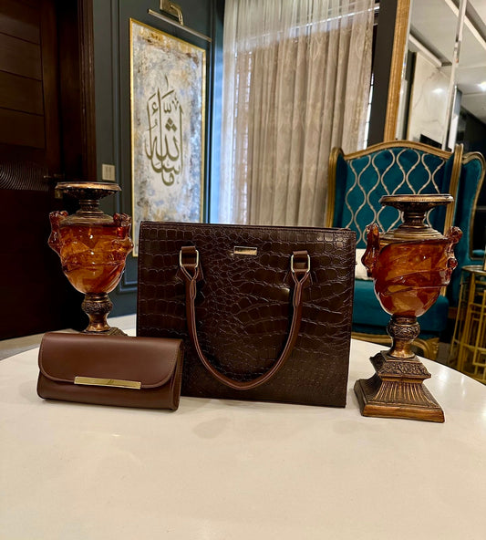 Croco wish bag -  2 PCS – Espresso Brown Elegance