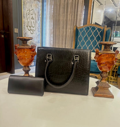 Croco wish Bag 2 PCS – Midnight Black Elegance