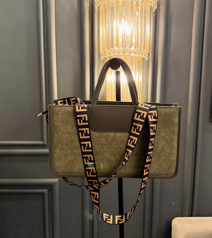 Signature Classic Luxe -  Olive Suede Satchel.