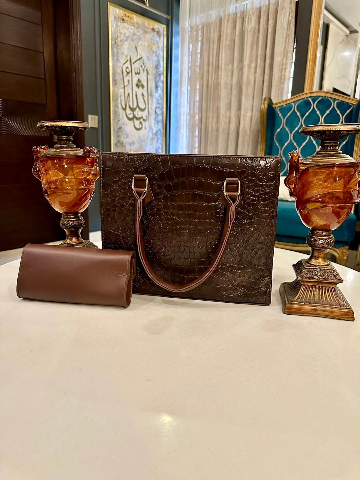 Croco wish bag -  2 PCS – Espresso Brown Elegance