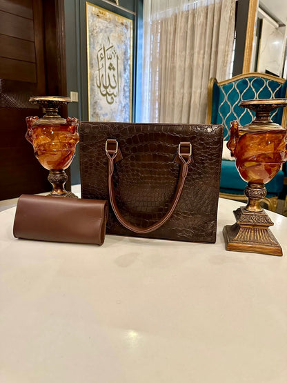 Croco wish bag -  2 PCS – Espresso Brown Elegance
