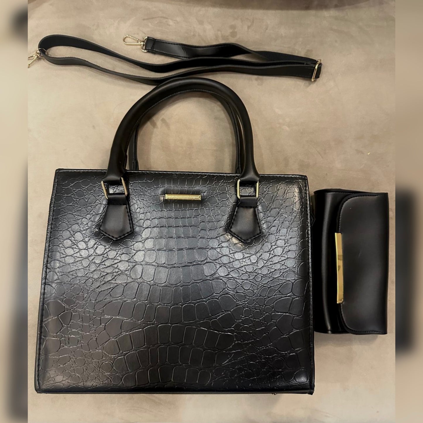 Croco wish Bag 2 PCS – Midnight Black Elegance