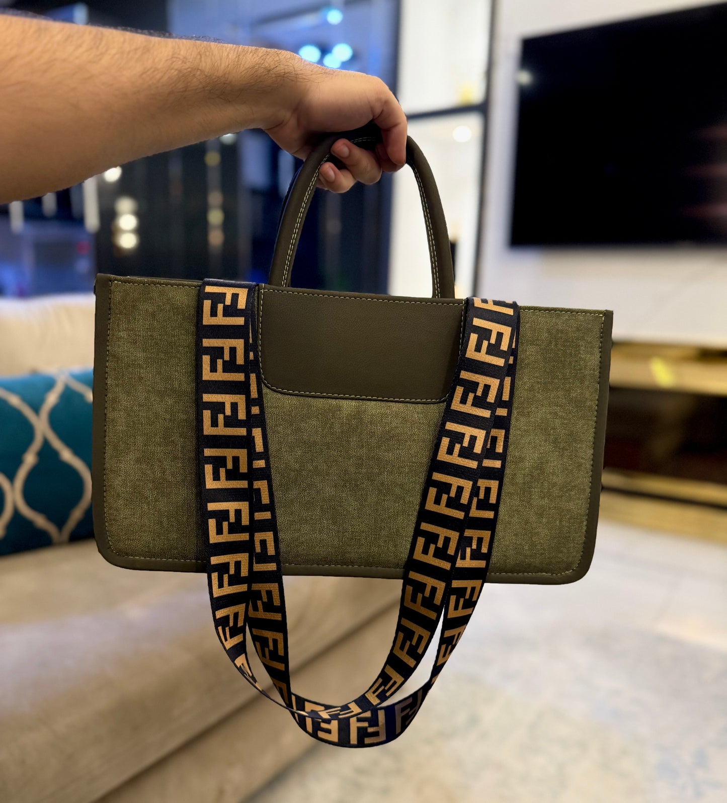 Signature Classic Luxe -  Olive Suede Satchel.